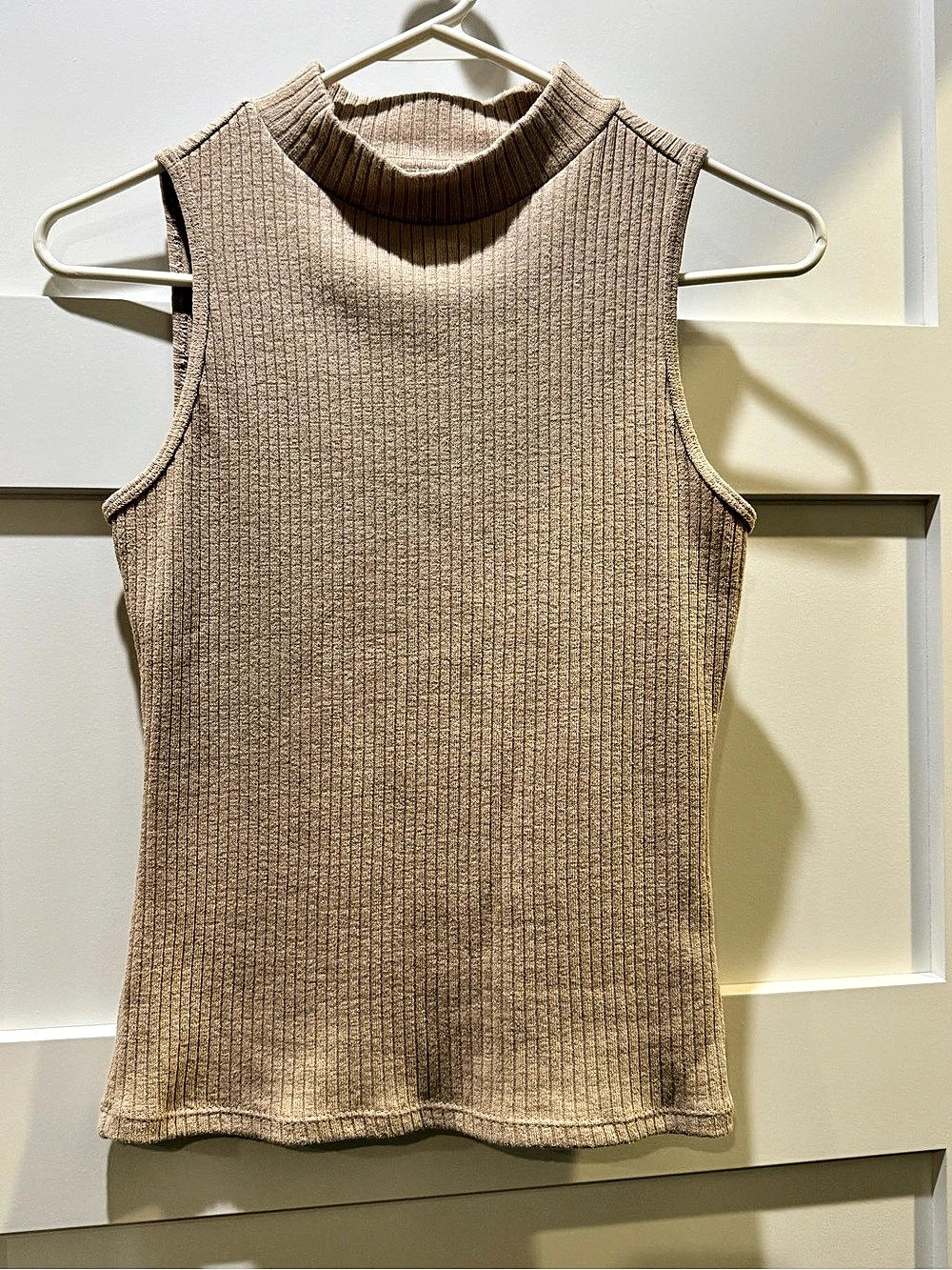 Sonoma Goods for Life Beige Ribbed High Neck Tank Top XS